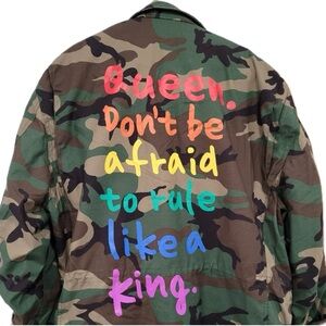 Plus size Camouflage Army Jacket with Colorful Text